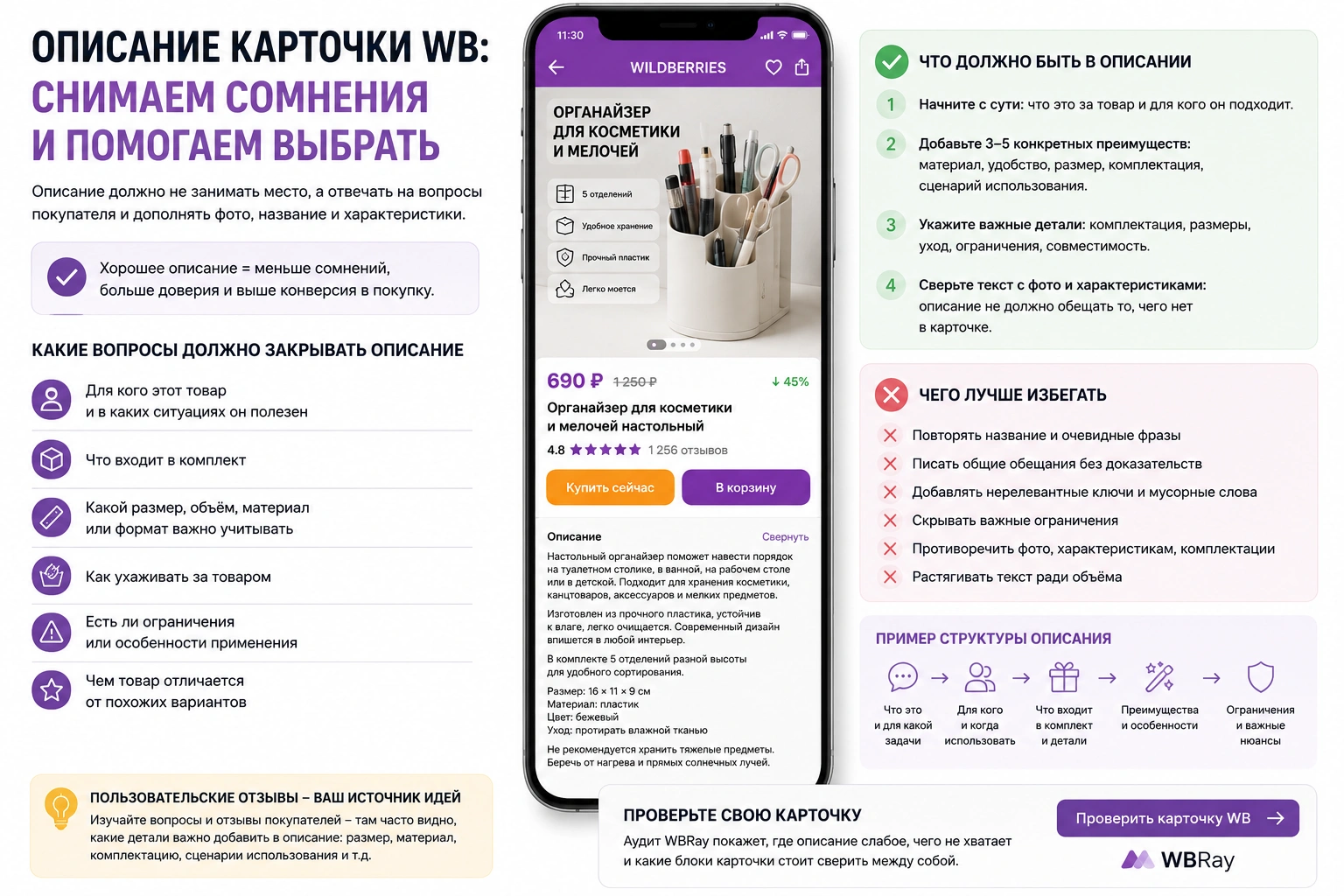 Как написать описание карточки WB, которое закрывает вопросы покупателя